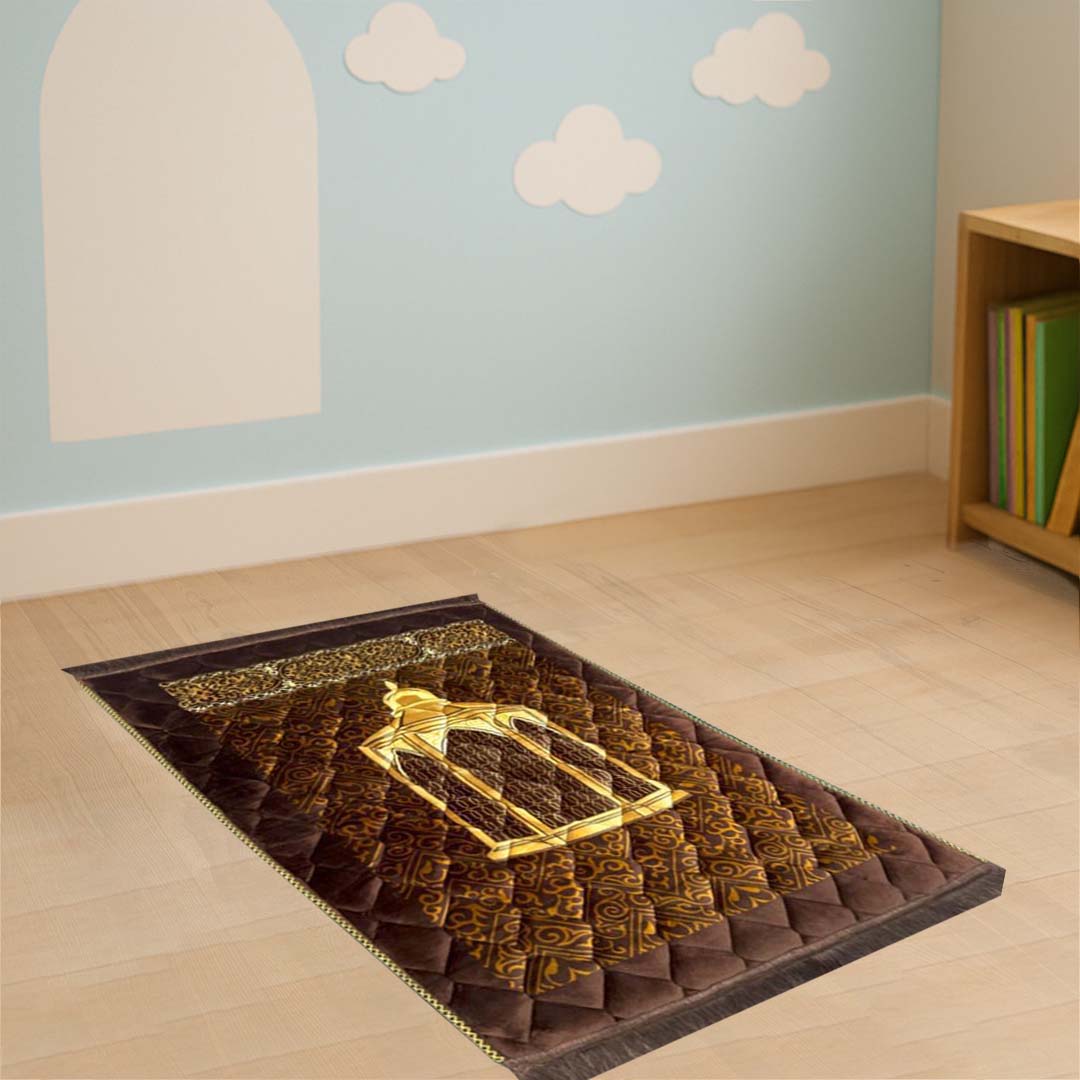 Kids Maqam e Ibrahim Print velvet Foam Prayer Mat - THE RUHANI