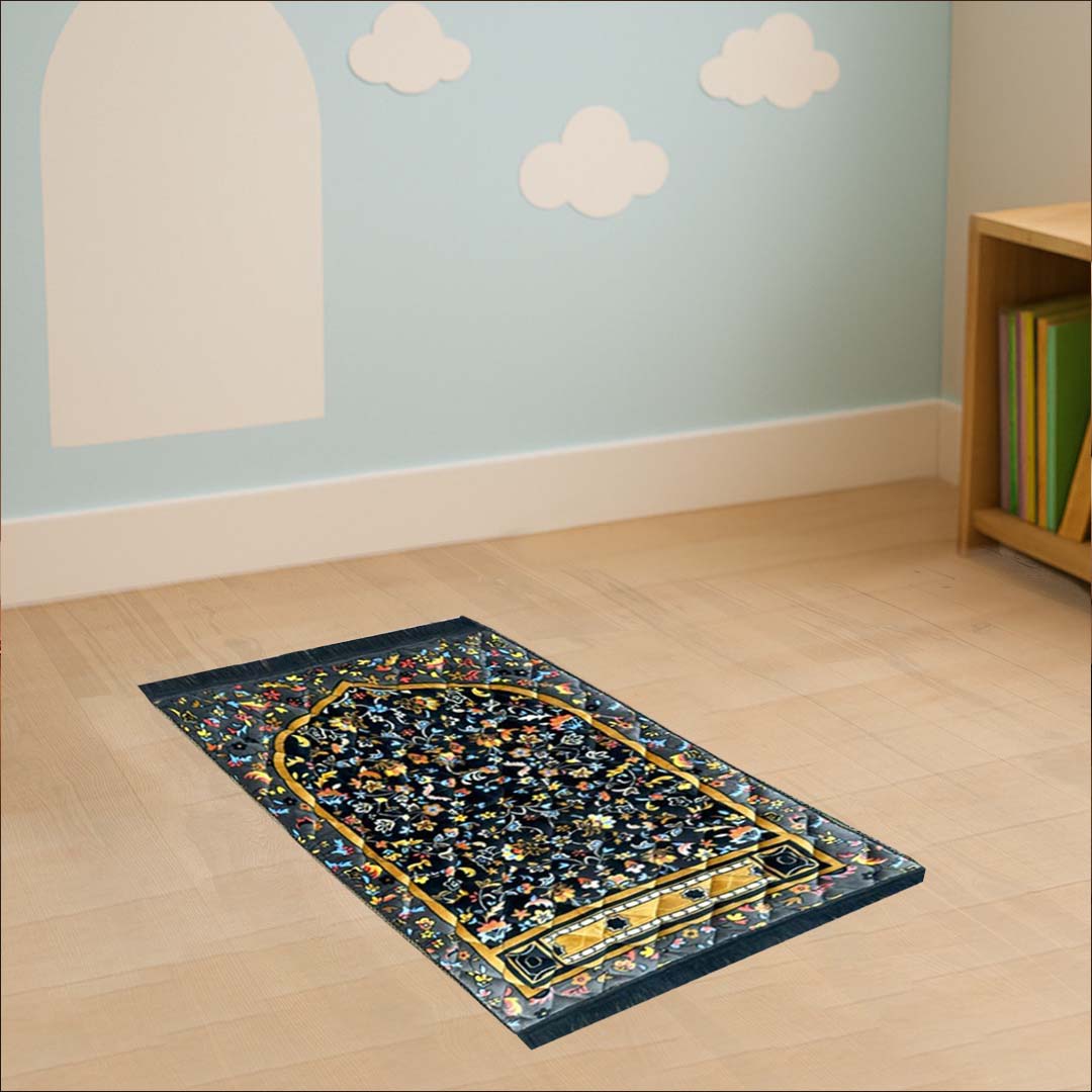 Kids Multi Floral Print Velvet Luxury Prayer Mat. - THE RUHANI