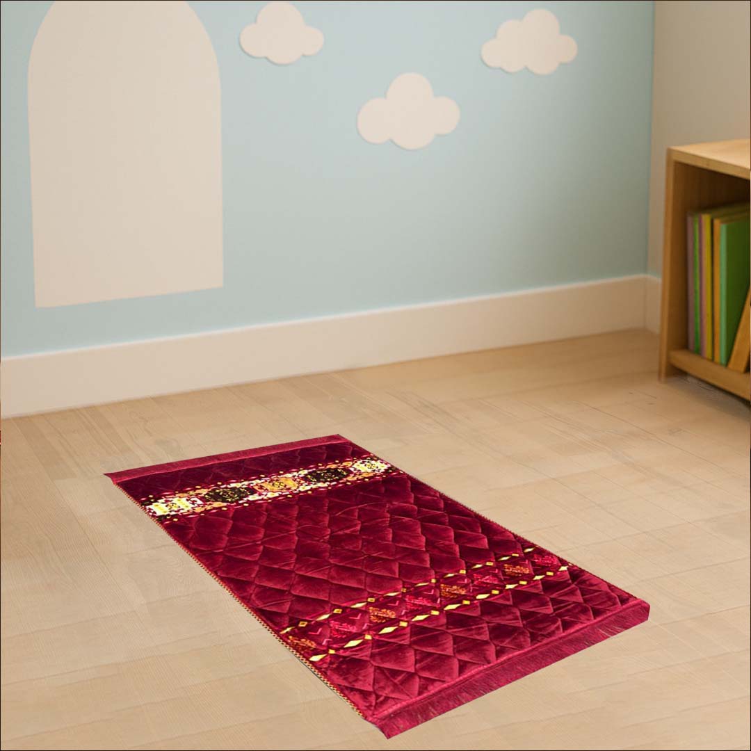 Kids Velvet Print Luxury Quilted padded Prayer Mat - THE RUHANI