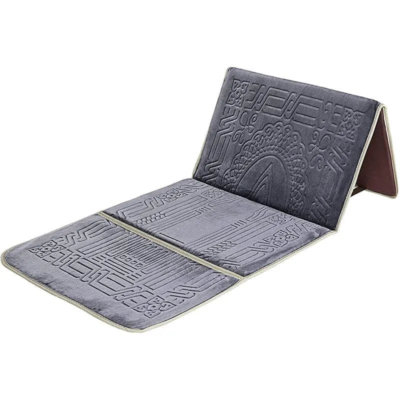 Luxurious Folding Baithak Janamaz with Back Rest - Velvet Prayer Rug - THE RUHANI